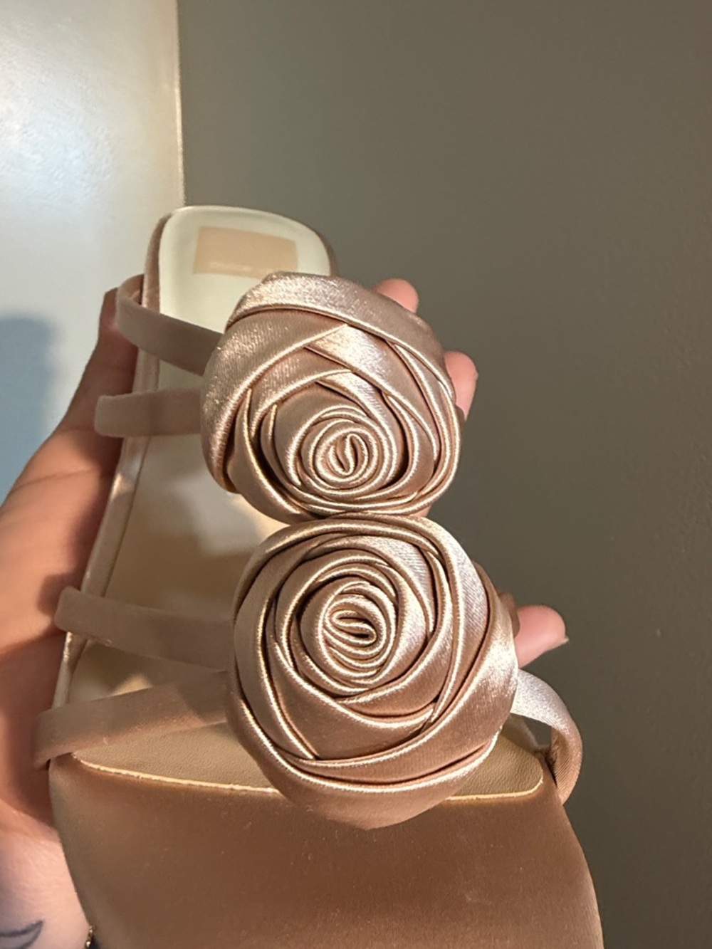 Rosette Slide Mid-Heel Sandal in Rose Gold - Picture 8 of 8